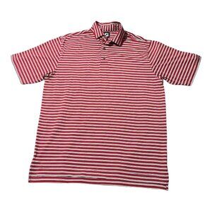 FootJoy Polo Shirt Mens Large Red White Striped Golf Performance Short Sleeve